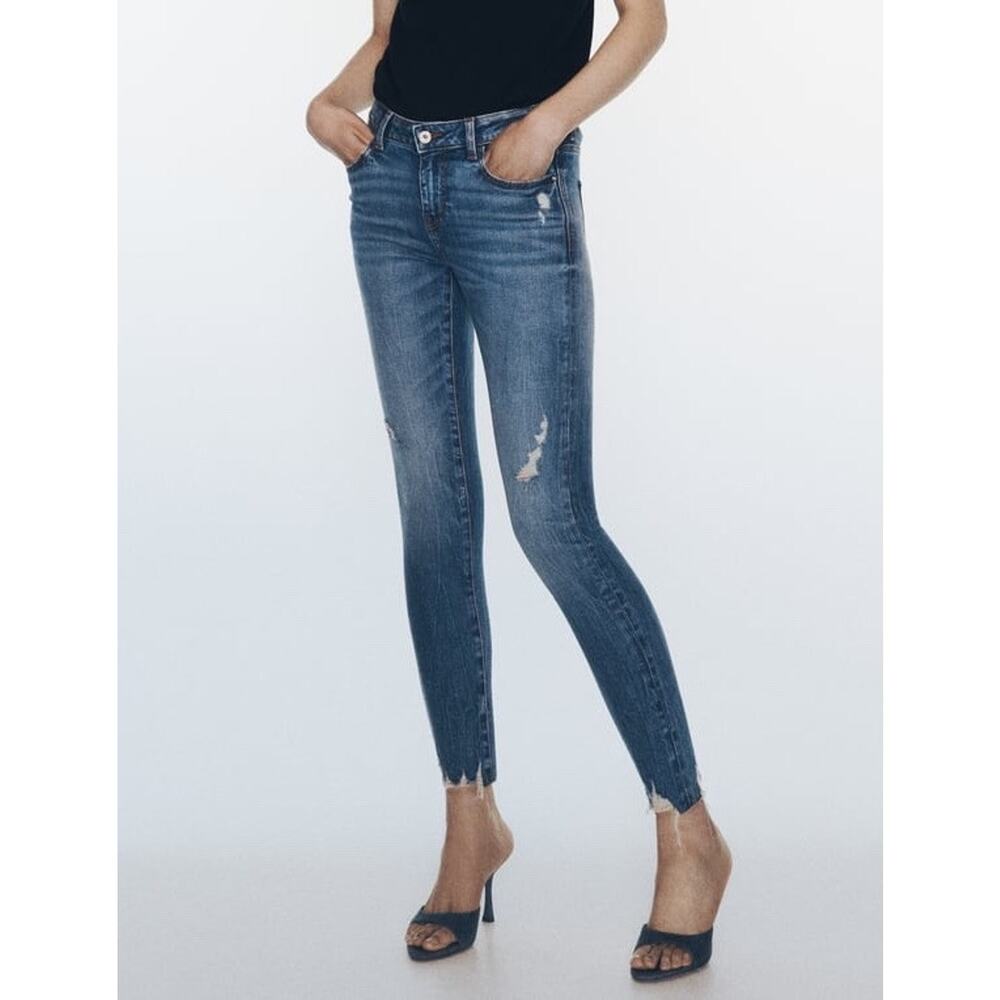 ZARA Z1975 MID-RISE SKINNY RIPPED JEANS BLUE |‎ 8228/226